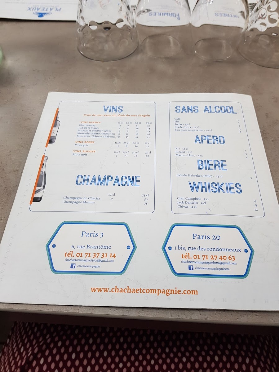 Menu Chacha & Companie - Restaurant De Fruits De Mer-3