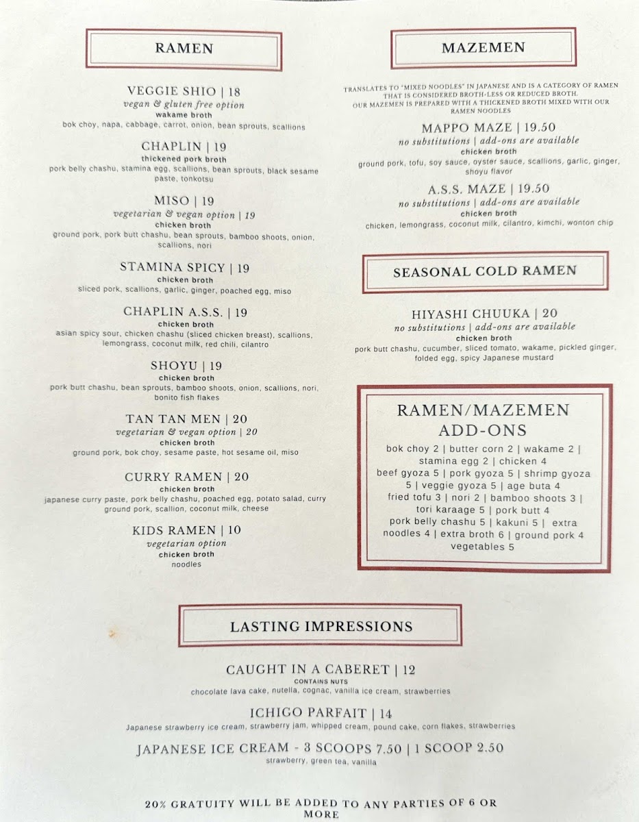 Menu Chaplin's Restaurant-1