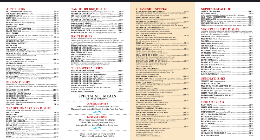 Menu Chaseside Indian Restaurant-1