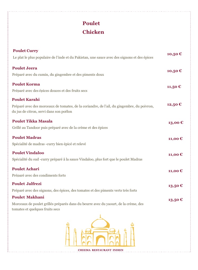 Menu Cheema Restaurant Indien-10