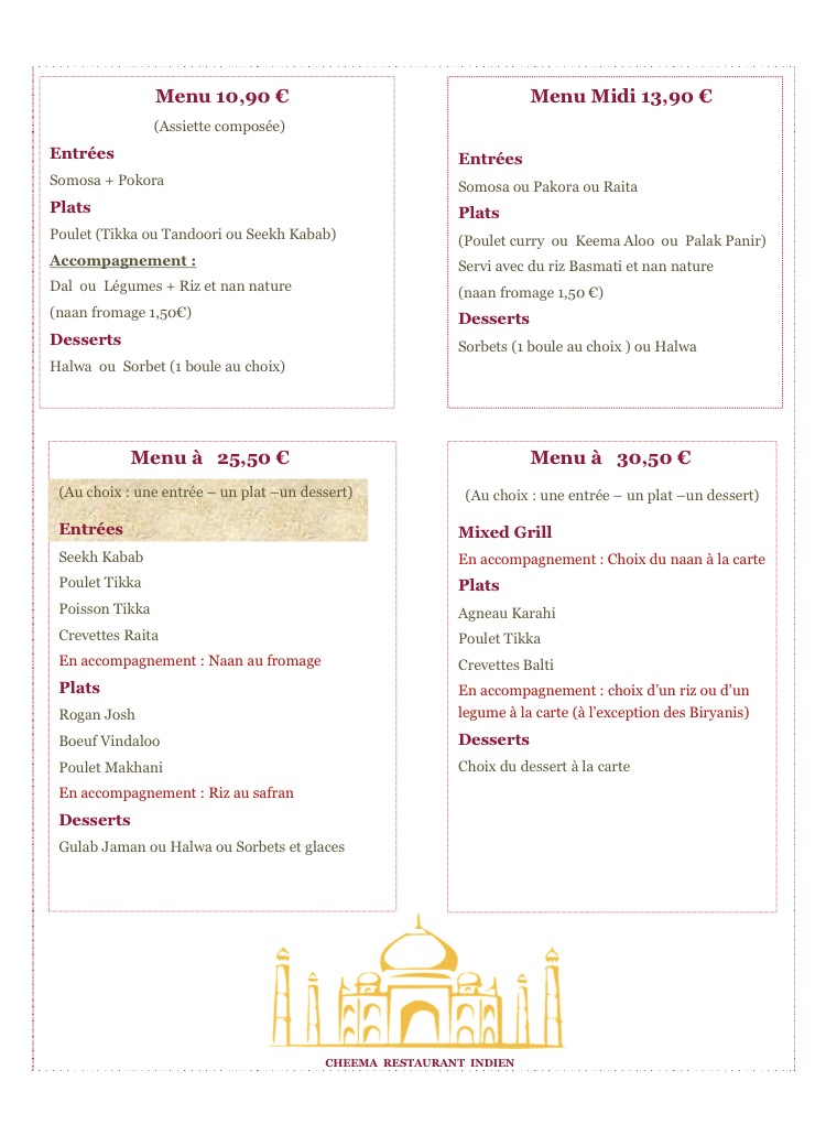 Menu Cheema Restaurant Indien-5