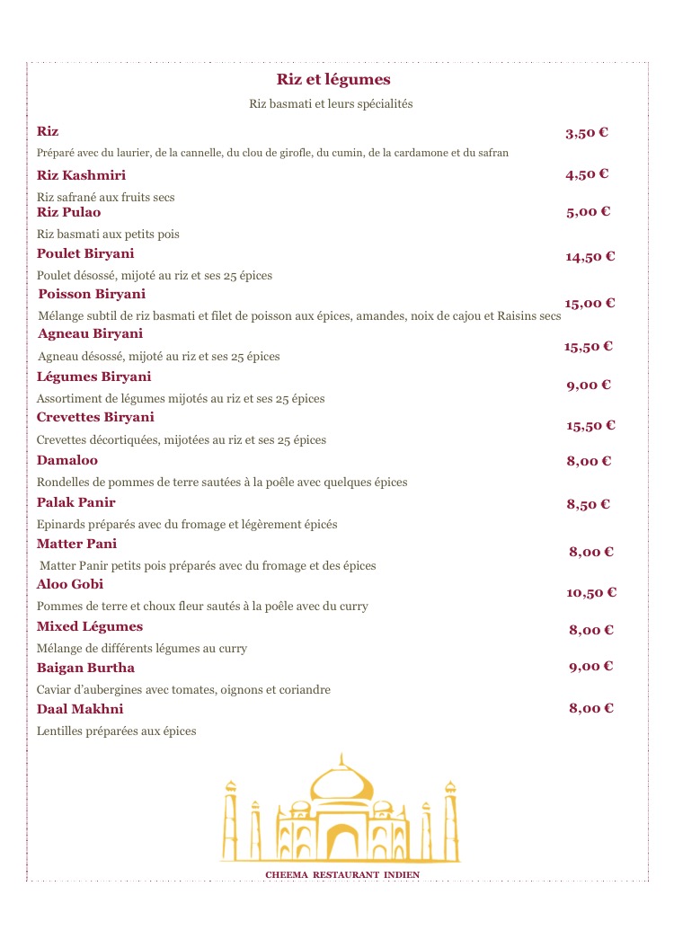Menu Cheema Restaurant Indien-7