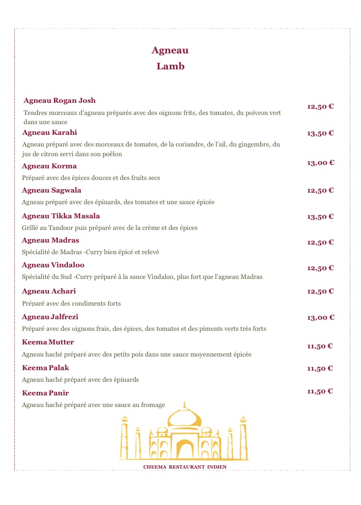 Menu Cheema Restaurant Indien-9