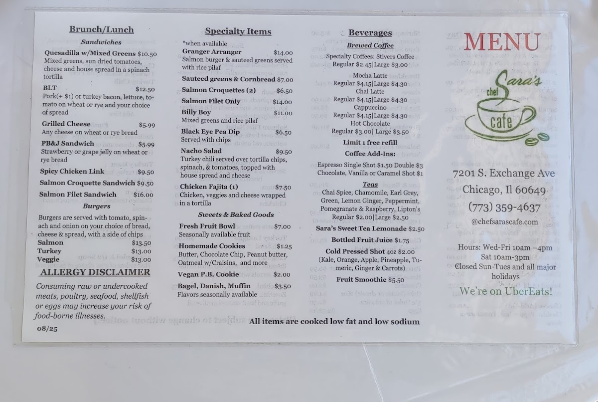 Menu Chef Sara's Cafe-1