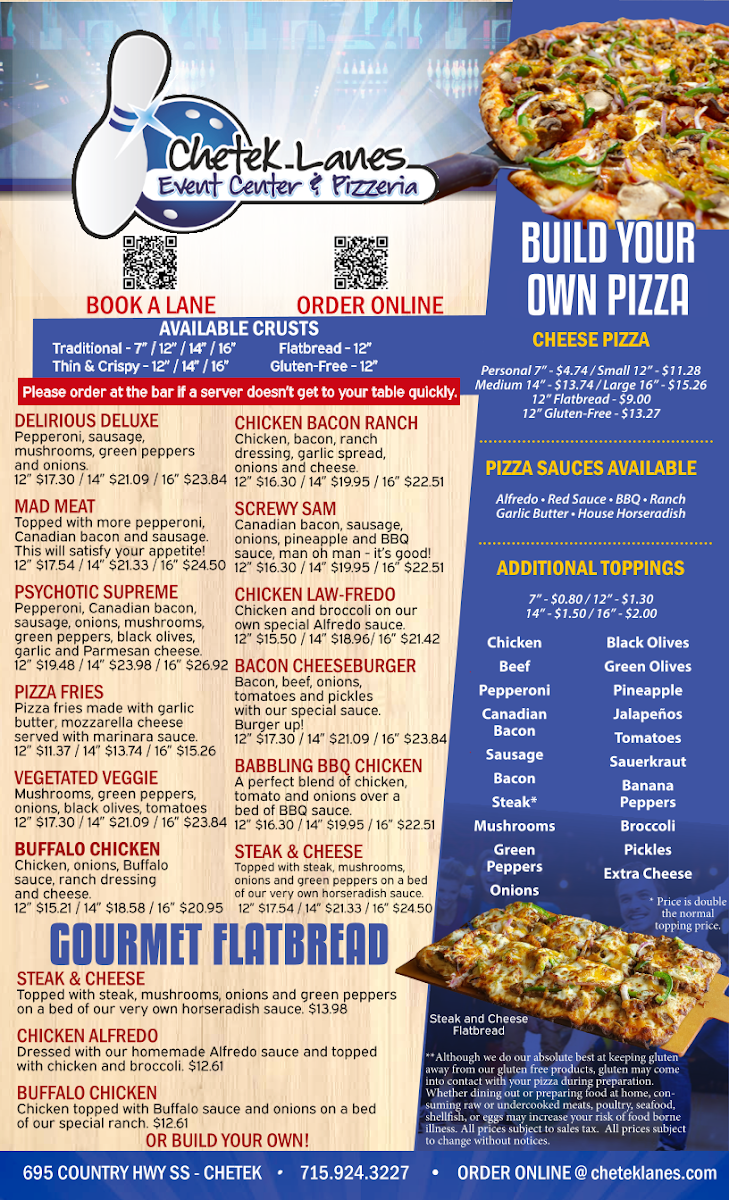 Menu Chetek Lanes, Event Center & Pizzeria-1