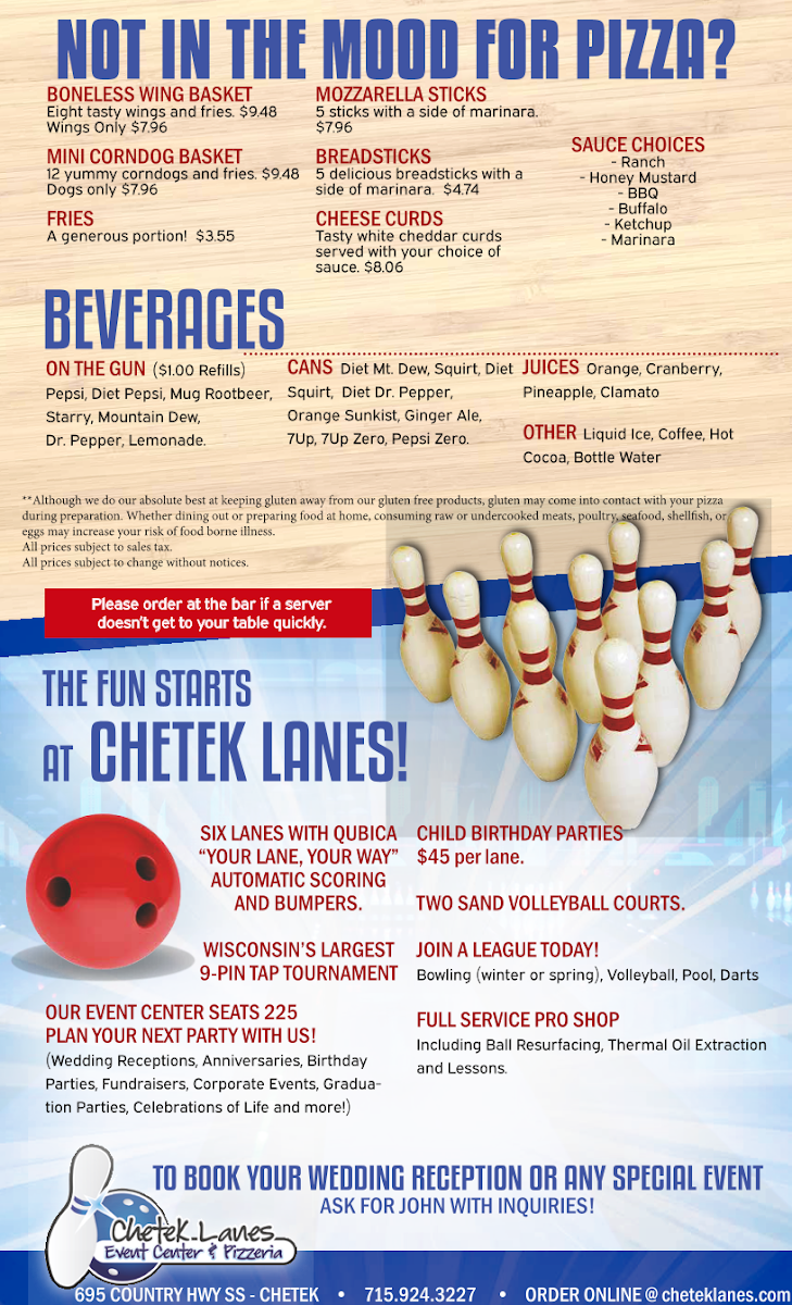 Menu Chetek Lanes, Event Center & Pizzeria-2