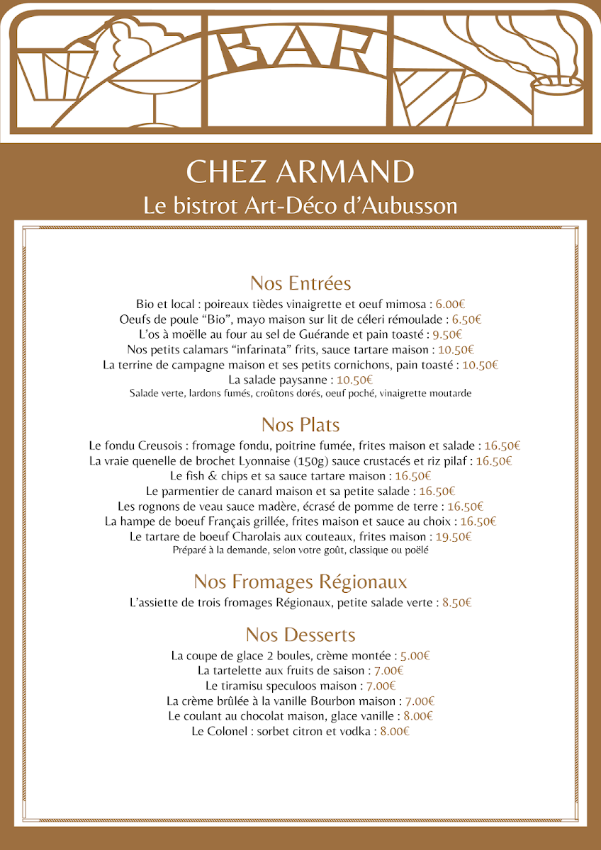 Menu Chez Armand Le Bistrot Art Déco À Aubusson-1
