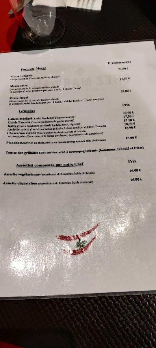 Menu Chez Marwan - Restaurant Libanais Marseille 13005-10
