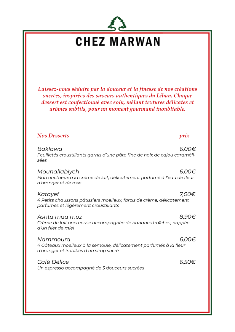 Menu Chez Marwan - Restaurant Libanais Marseille 13005-2