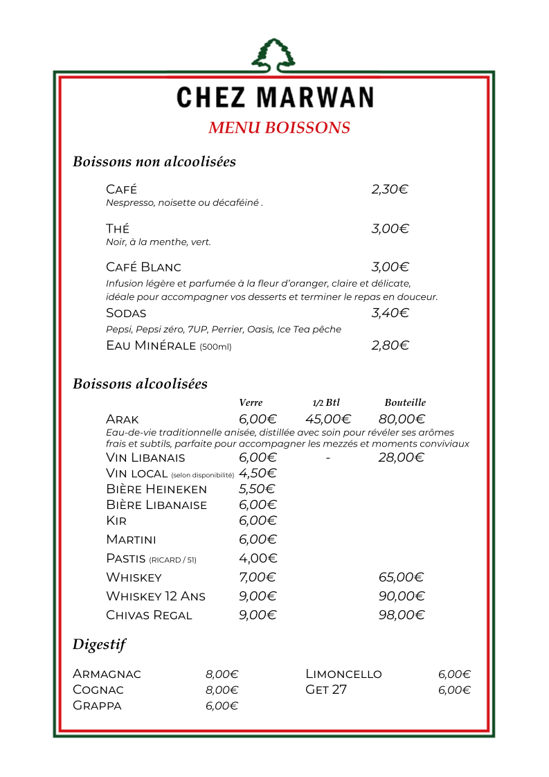 Menu Chez Marwan - Restaurant Libanais Marseille 13005-4