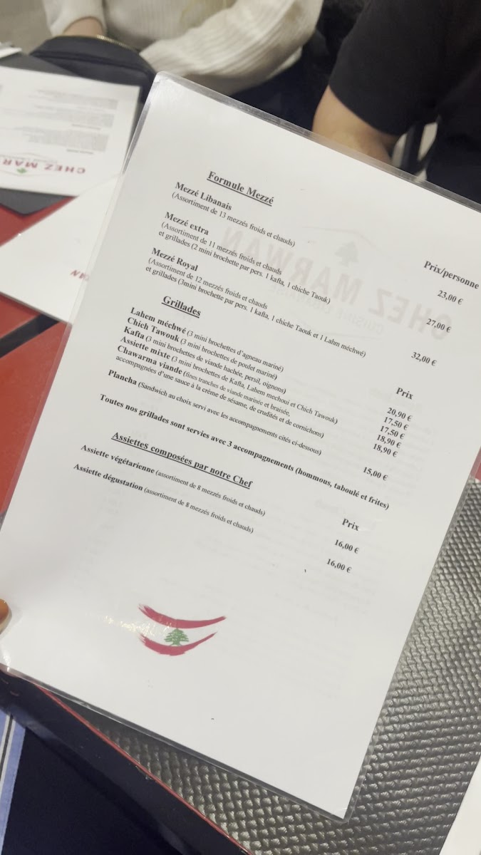 Menu Chez Marwan - Restaurant Libanais Marseille 13005-7