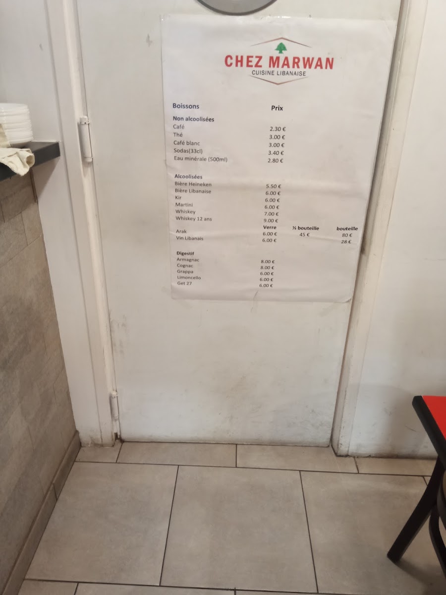 Menu Chez Marwan - Restaurant Libanais Marseille 13005-9