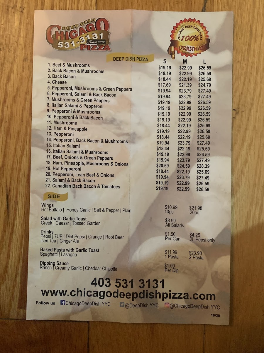 Menu Chicago Deep Dish Pizza - Calgary's Original-1