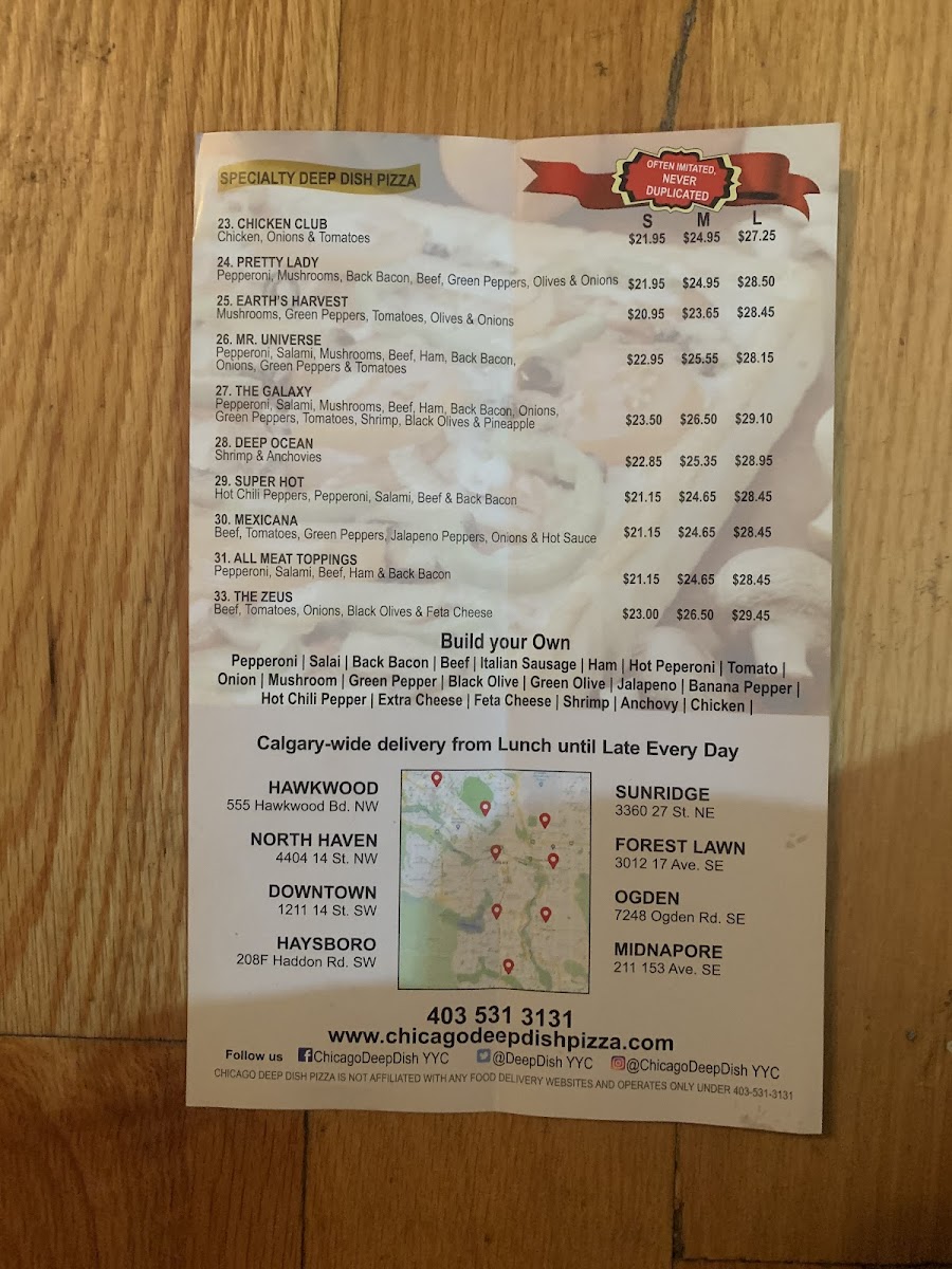 Menu Chicago Deep Dish Pizza - Calgary's Original-2
