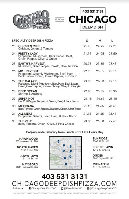 Menu Chicago Deep Dish Pizza - Calgary's Original-5