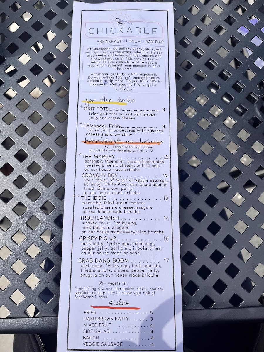 Menu Chickadee-3