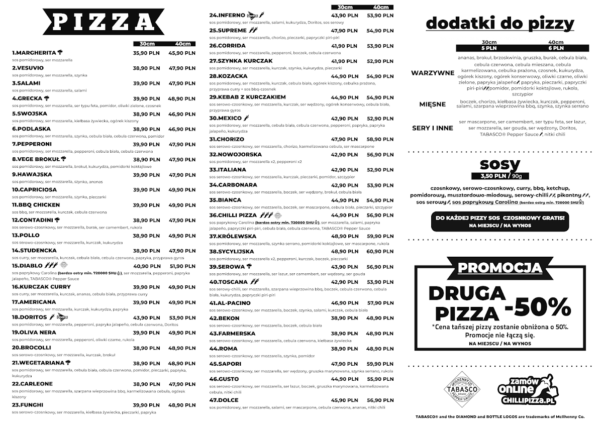 Menu Chilli Pizza Pizzeria Białystok Słonecznikowa 2-2