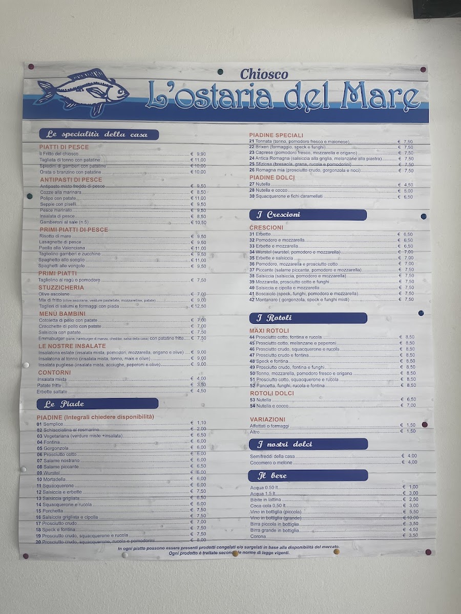Menu Chiosco L'ostaria Del Mare-2