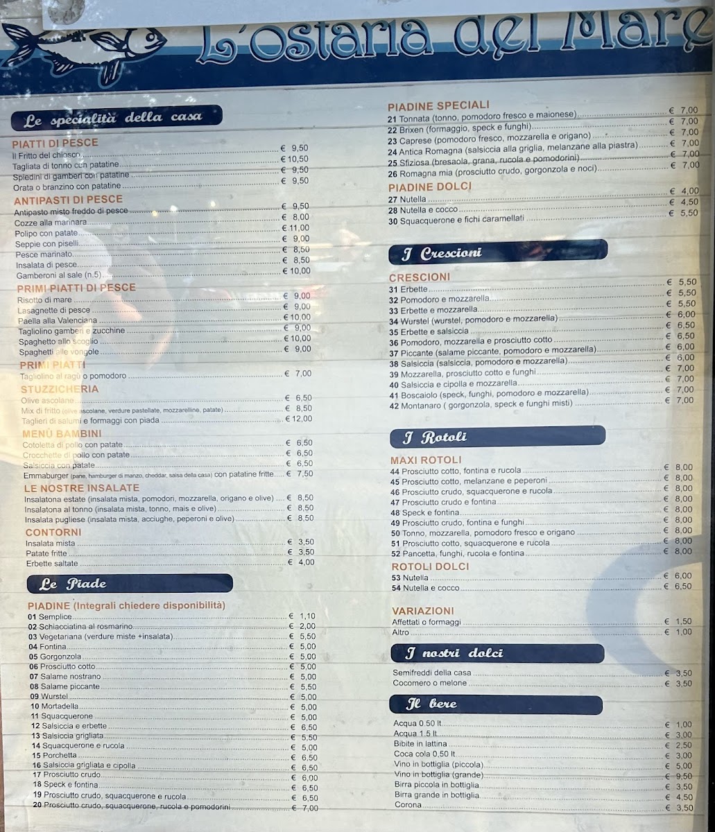 Menu Chiosco L'ostaria Del Mare-3