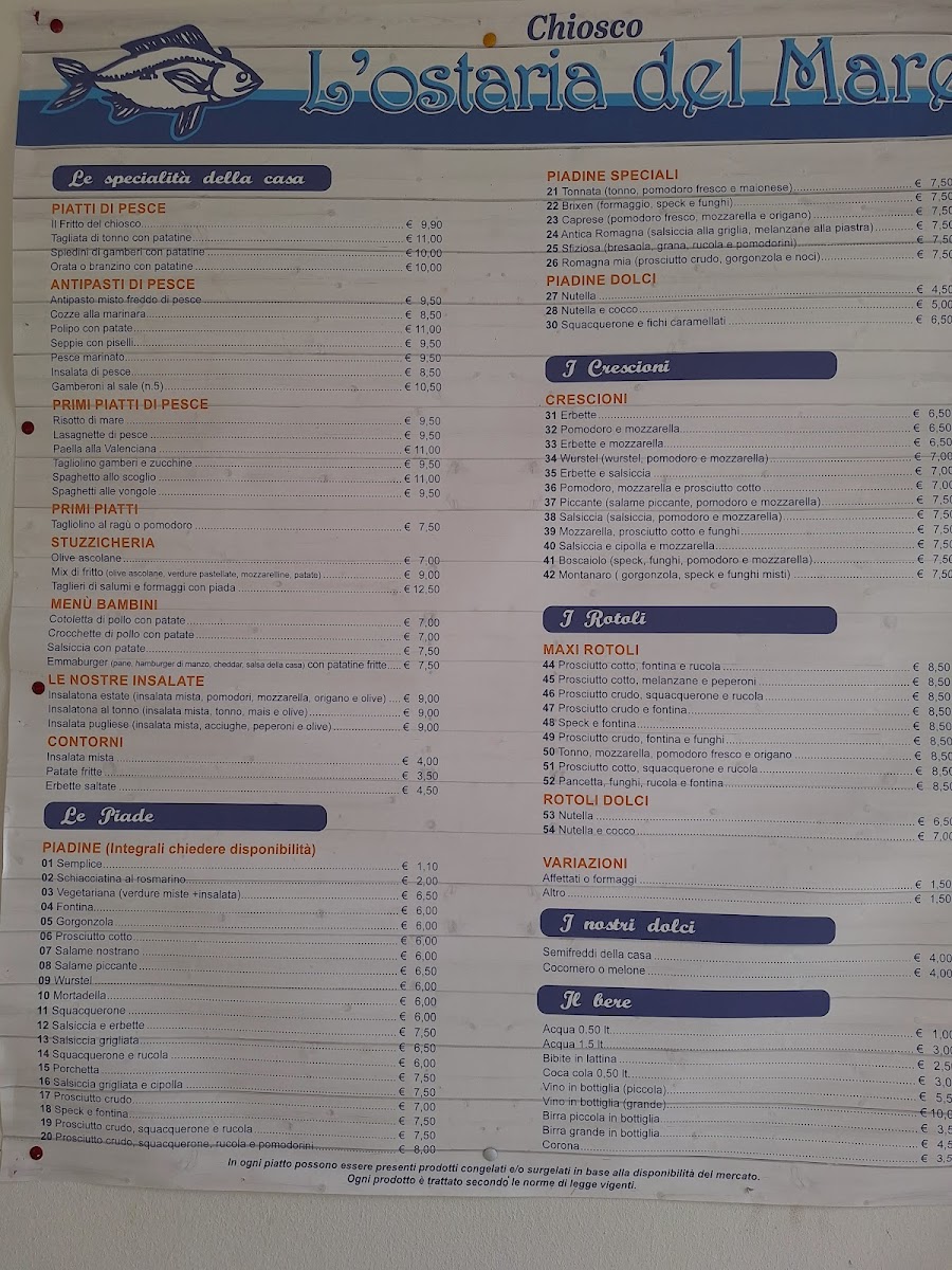 Menu Chiosco L'ostaria Del Mare-4