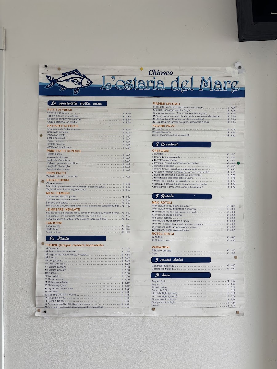 Menu Chiosco L'ostaria Del Mare-5