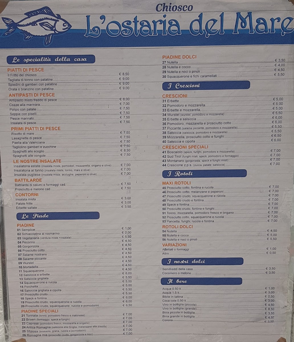 Menu Chiosco L'ostaria Del Mare-8