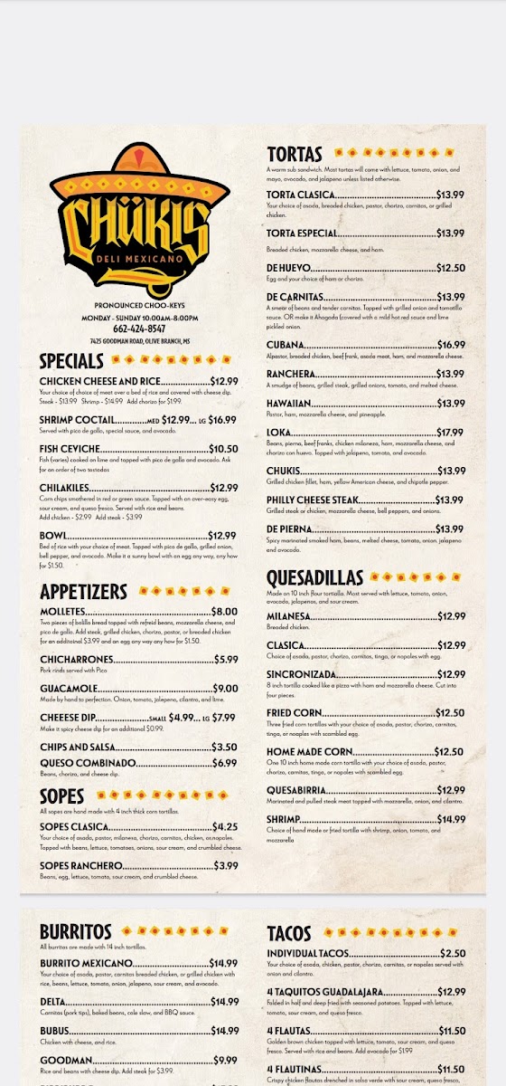 Menu Chukis Tacos #2-3