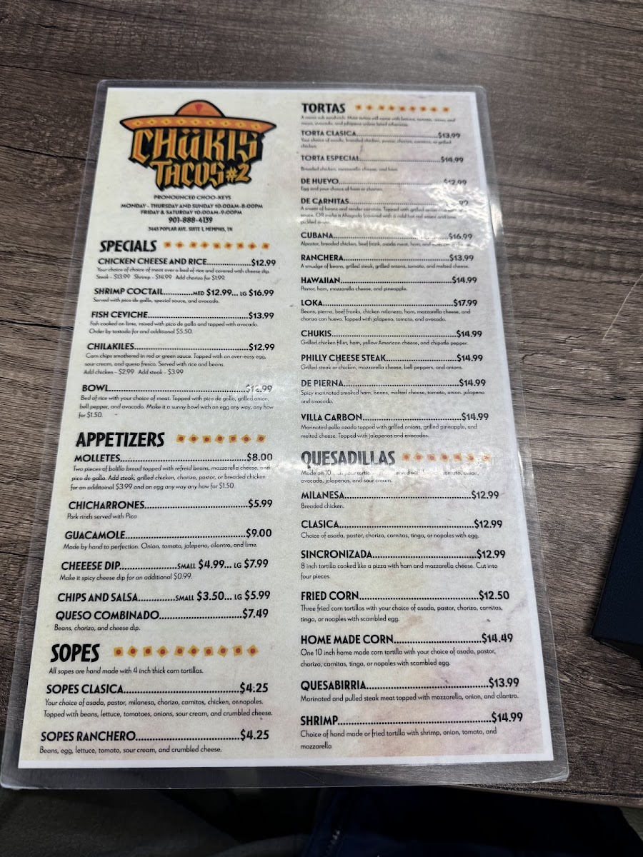 Menu Chukis Tacos #2-5
