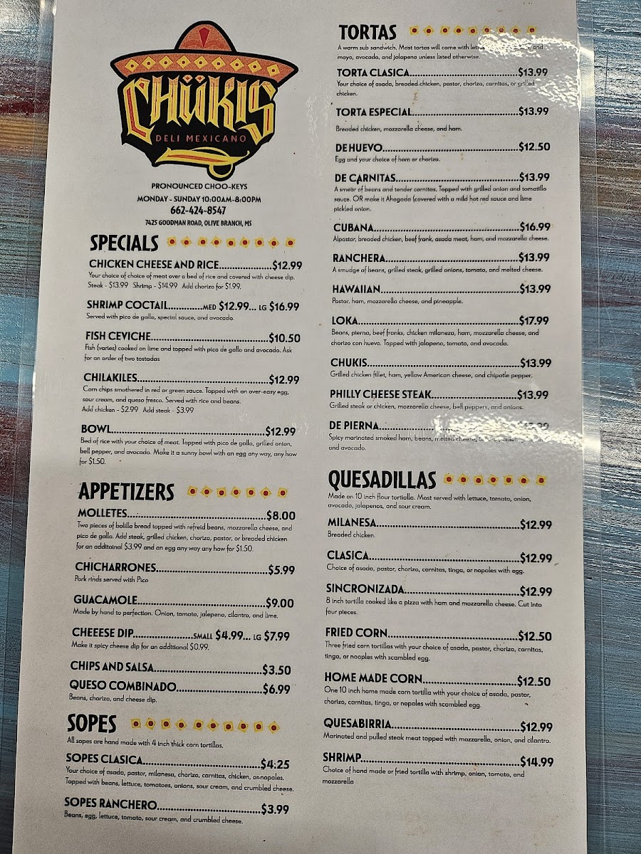 Menu Chukis Tacos #2-6
