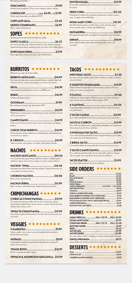 Menu Chukis Tacos #2-8