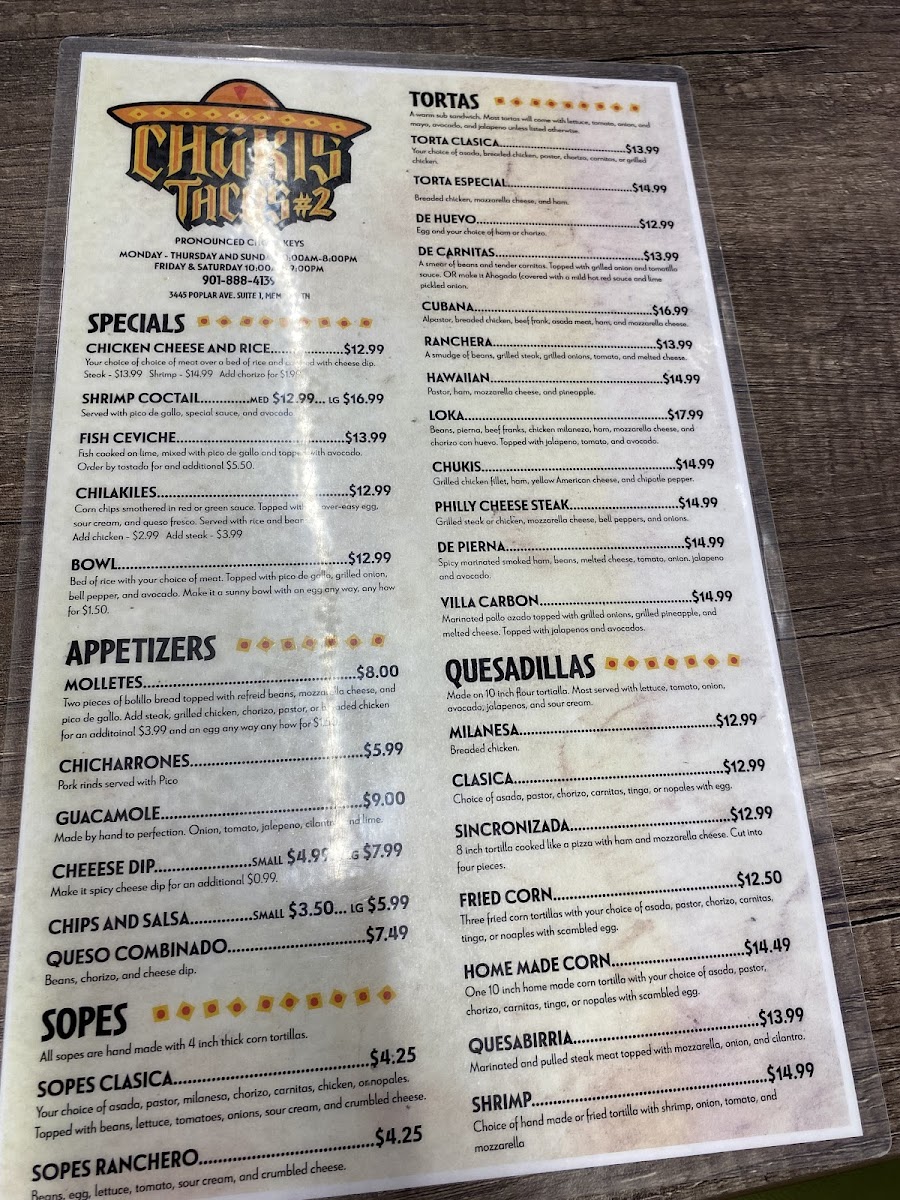 Menu Chukis Tacos #2-9