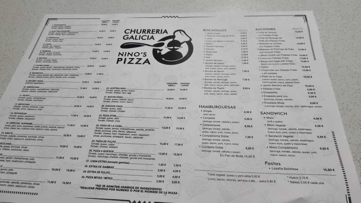 Menu Churrería Galicia & Nino's Pizza-1