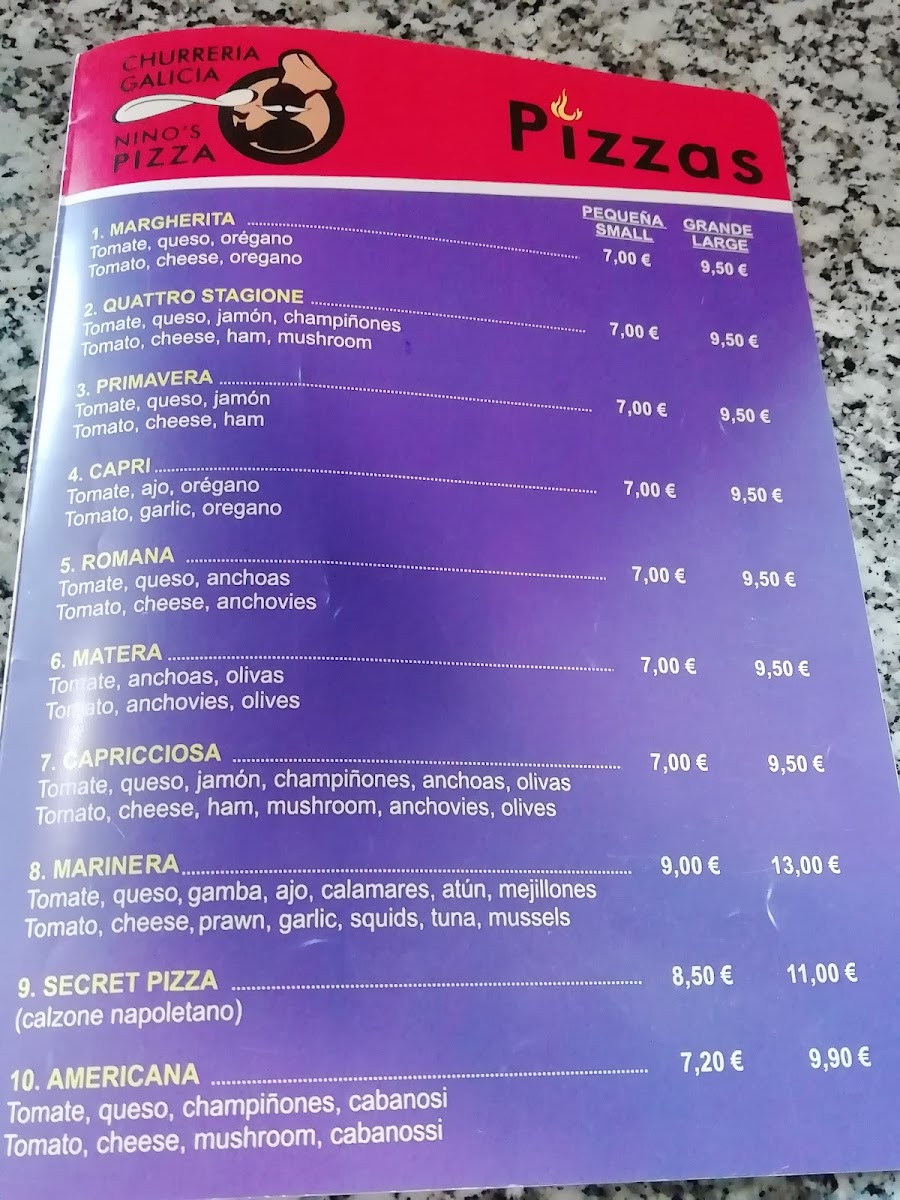 Menu Churrería Galicia & Nino's Pizza-2