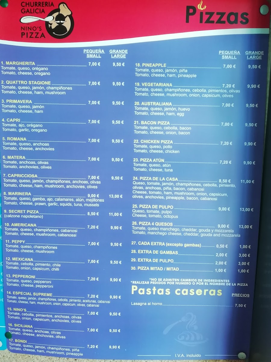 Menu Churrería Galicia & Nino's Pizza-3