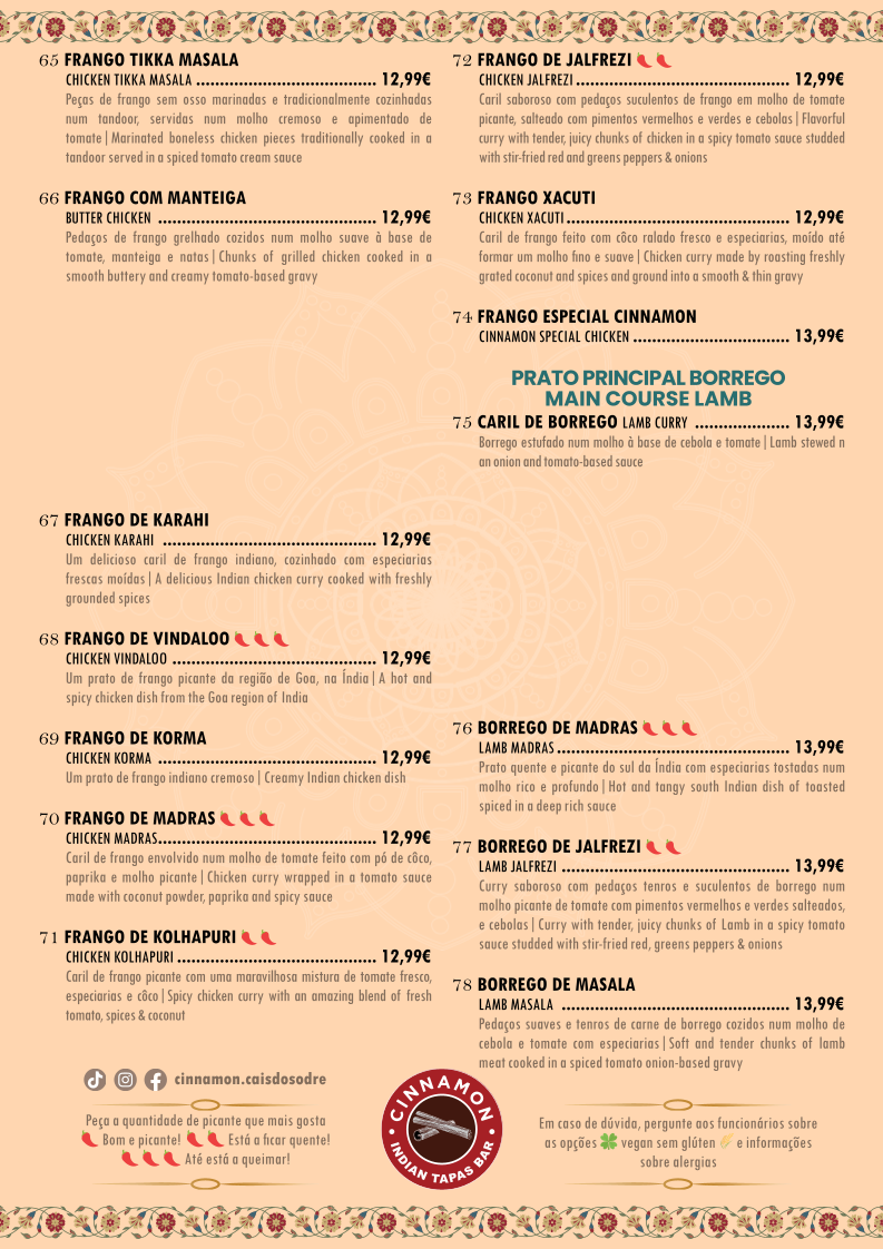 Menu Cinnamon Indian Tapas Bar | Cais Do Sodre-1