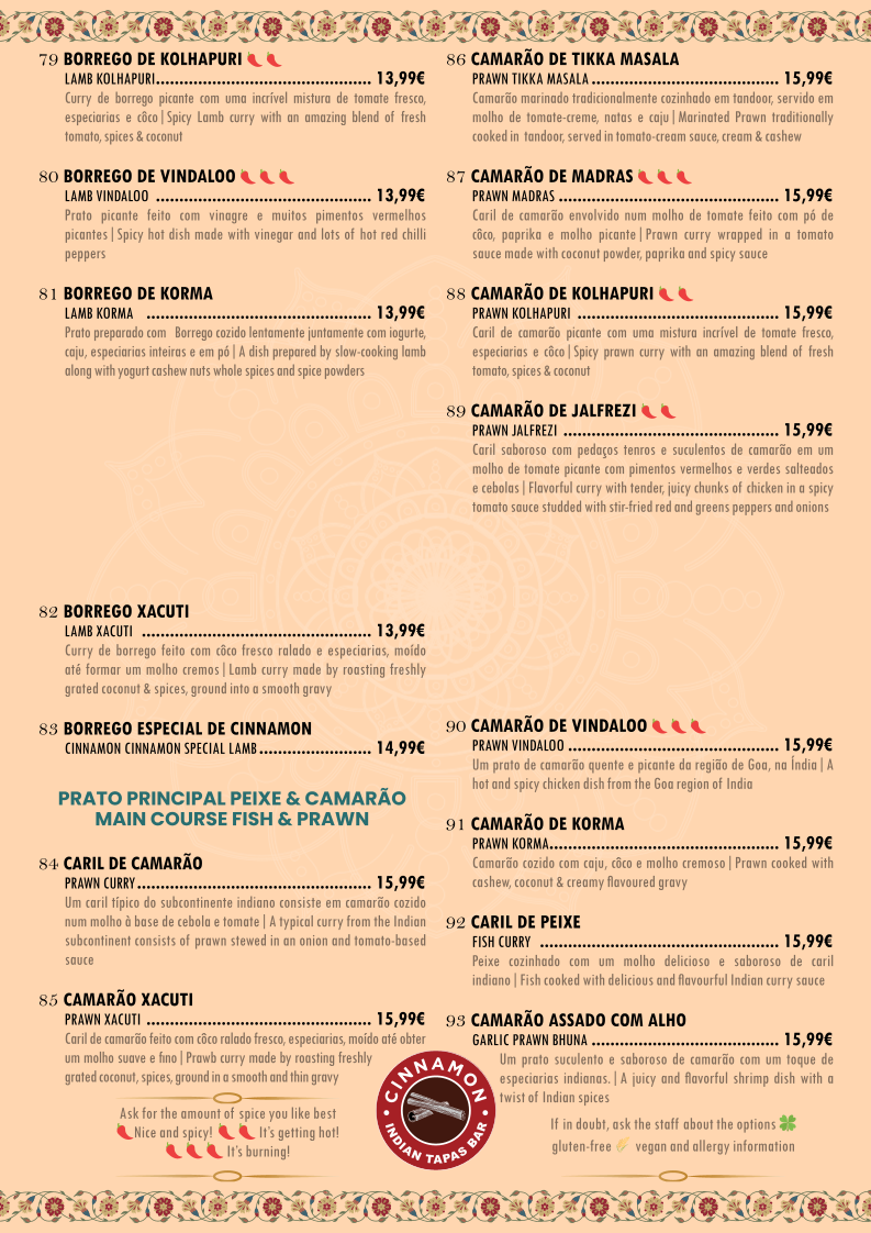 Menu Cinnamon Indian Tapas Bar | Cais Do Sodre-2
