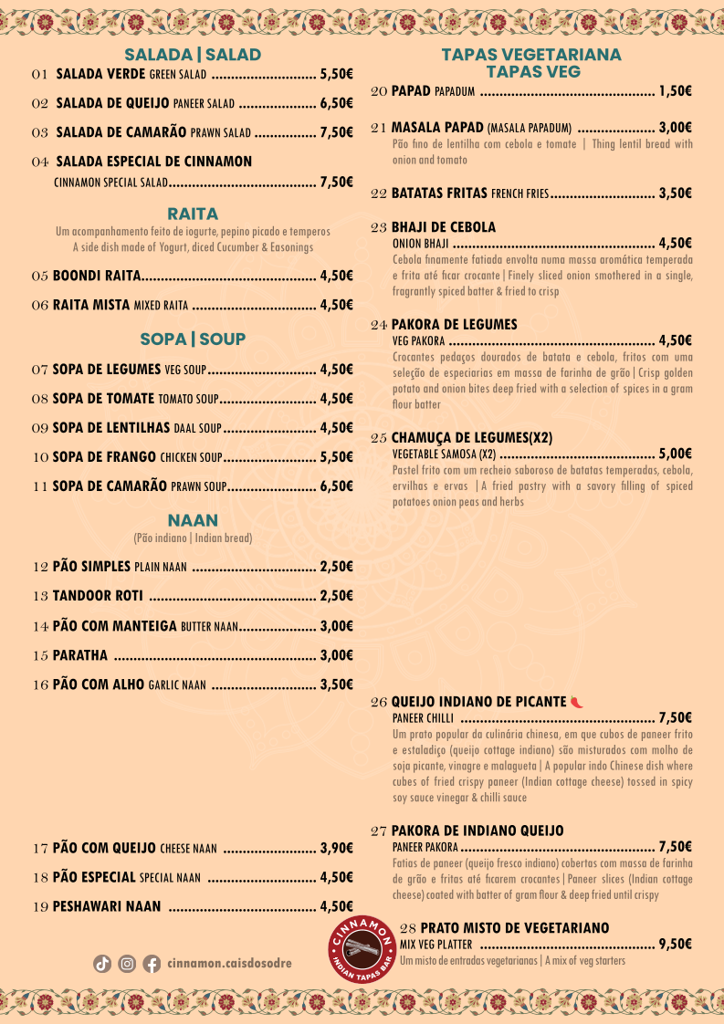 Menu Cinnamon Indian Tapas Bar | Cais Do Sodre-3