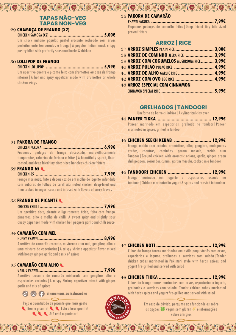 Menu Cinnamon Indian Tapas Bar | Cais Do Sodre-5