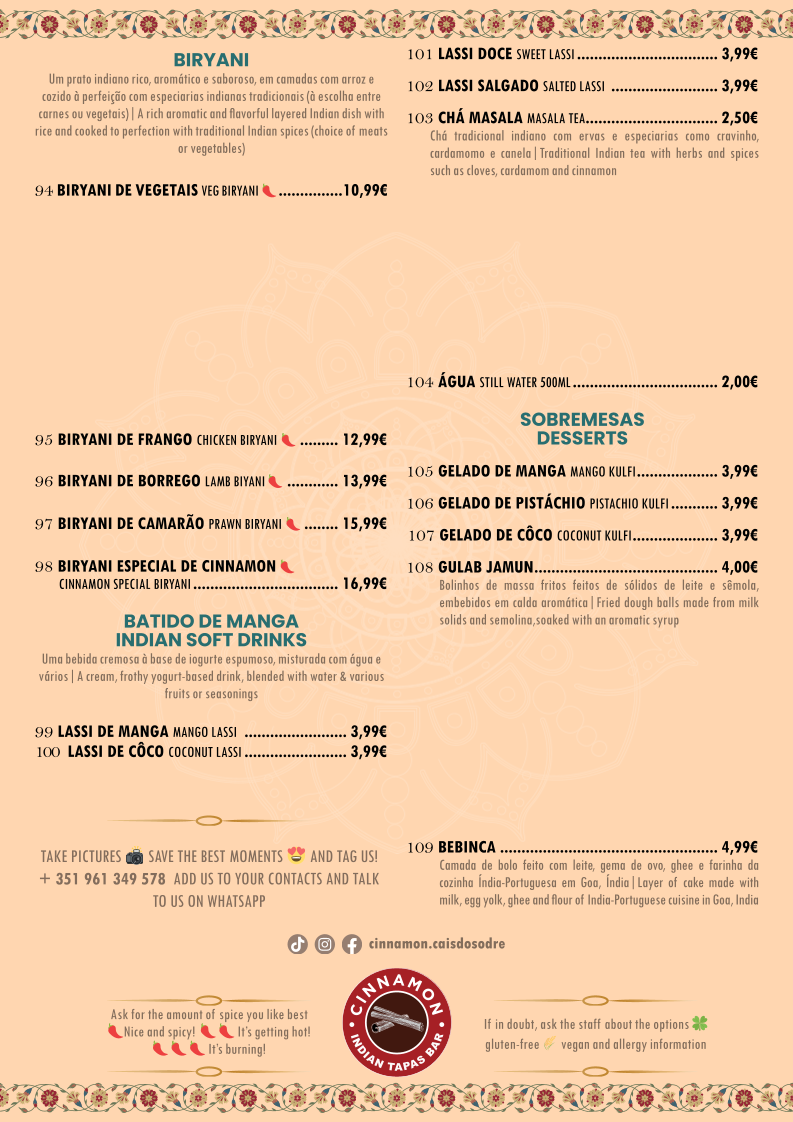 Menu Cinnamon Indian Tapas Bar | Cais Do Sodre-6