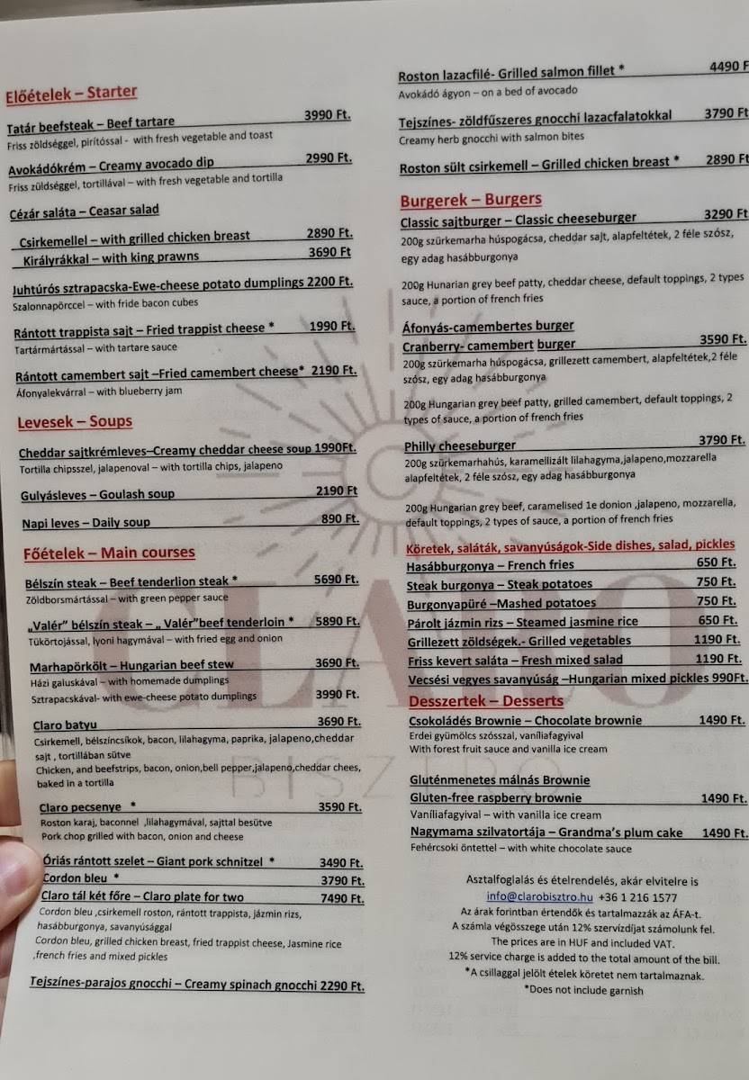 Menu Claro Bisztró-10
