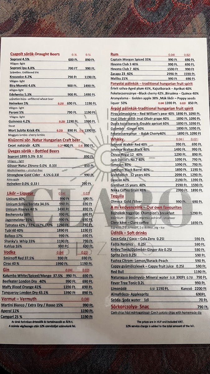 Menu Claro Bisztró-3