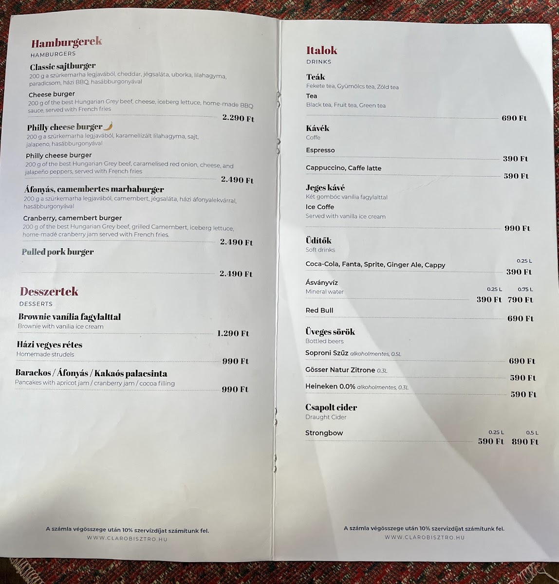 Menu Claro Bisztró-4