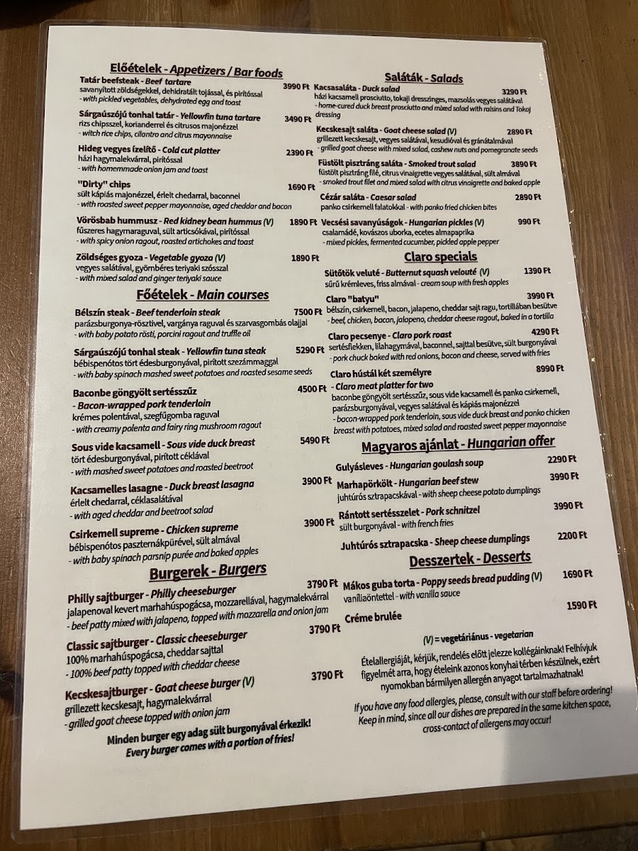Menu Claro Bisztró-5