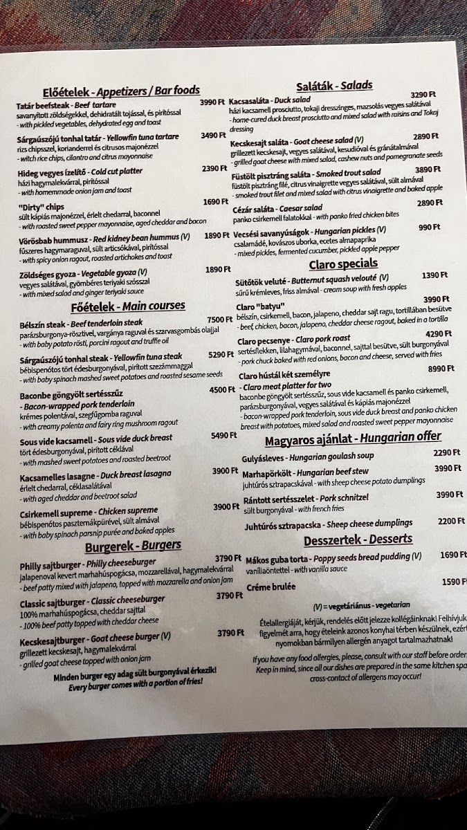 Menu Claro Bisztró-6