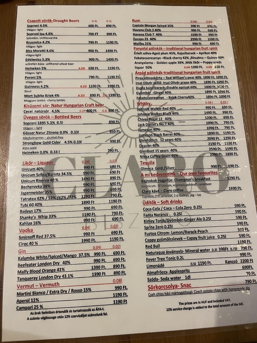 Menu Claro Bisztró-8