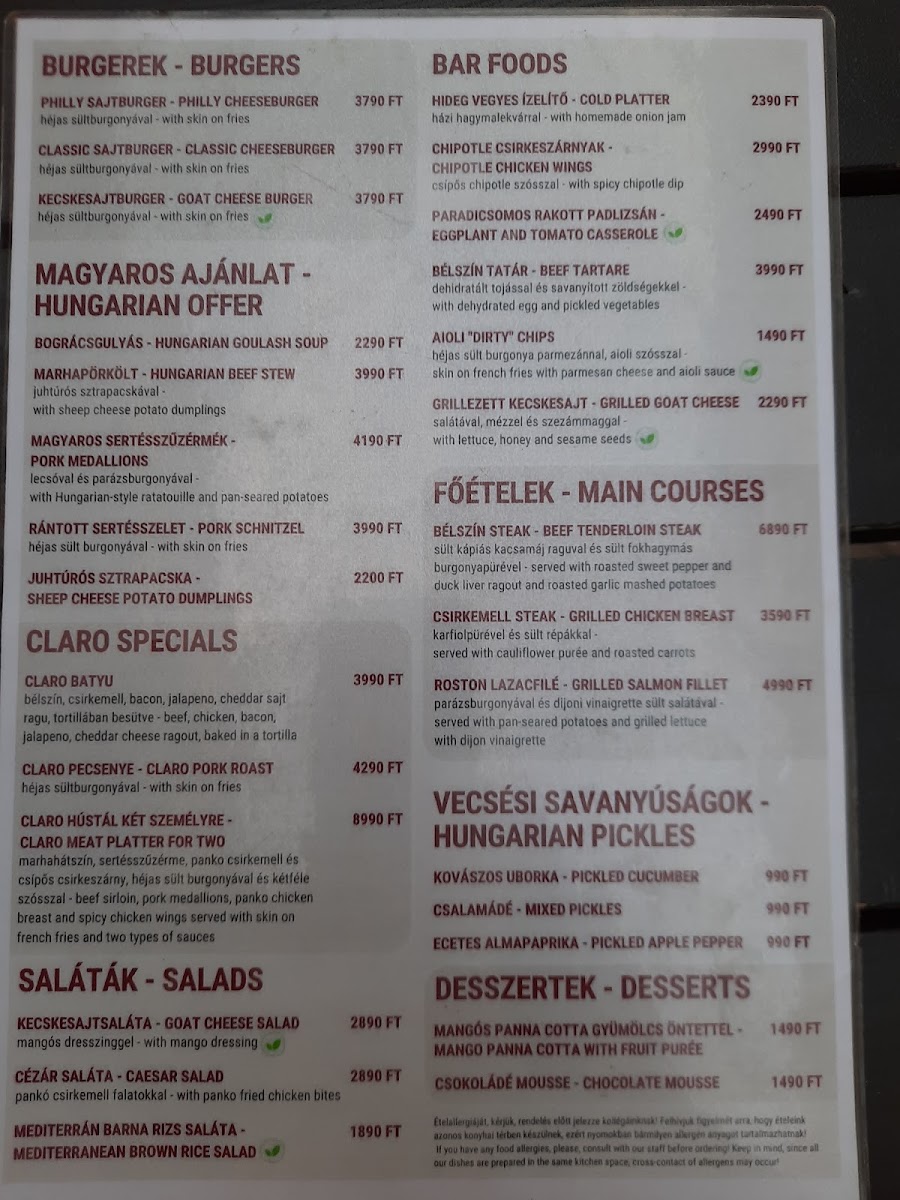 Menu Claro Bisztró-9