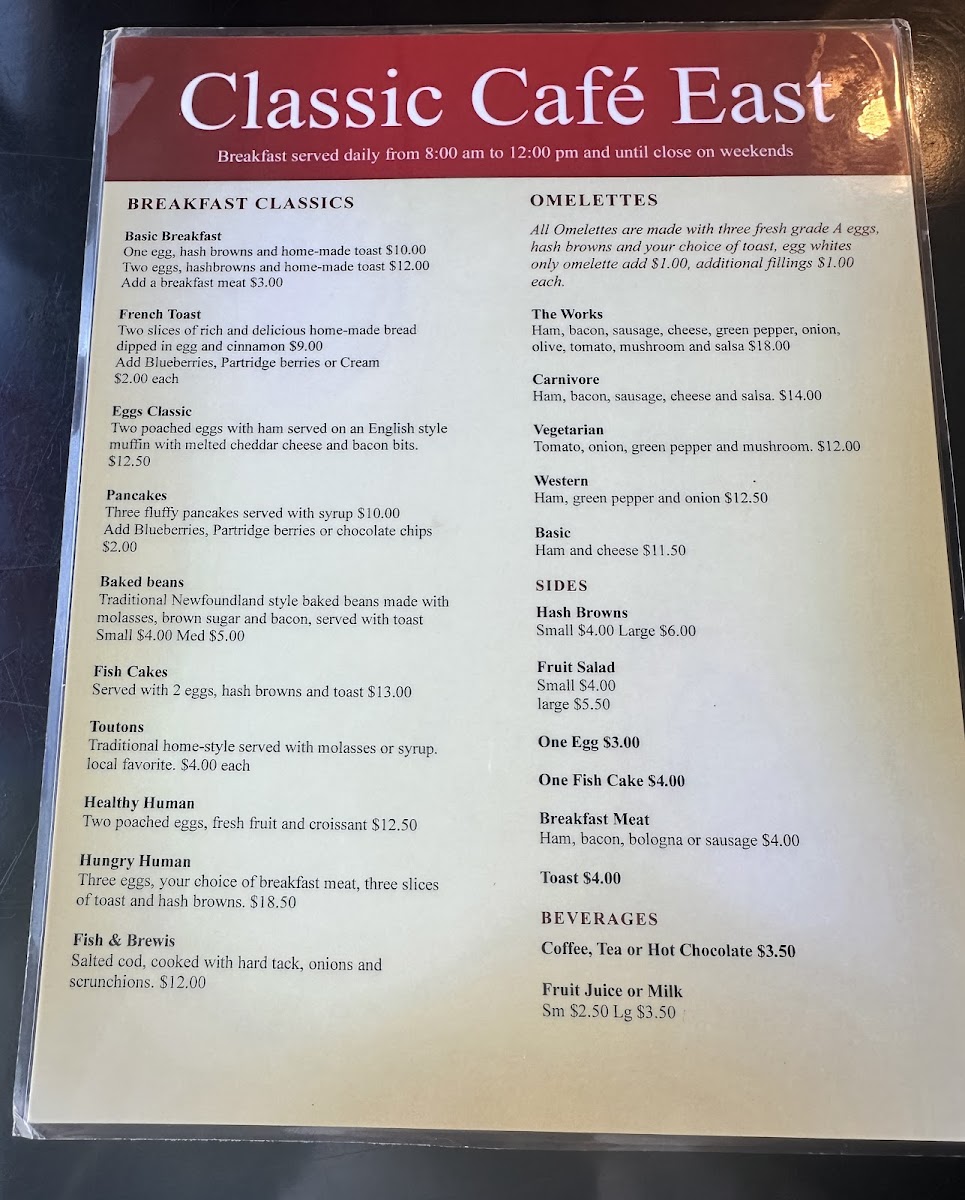 Menu Classic Cafe East-1