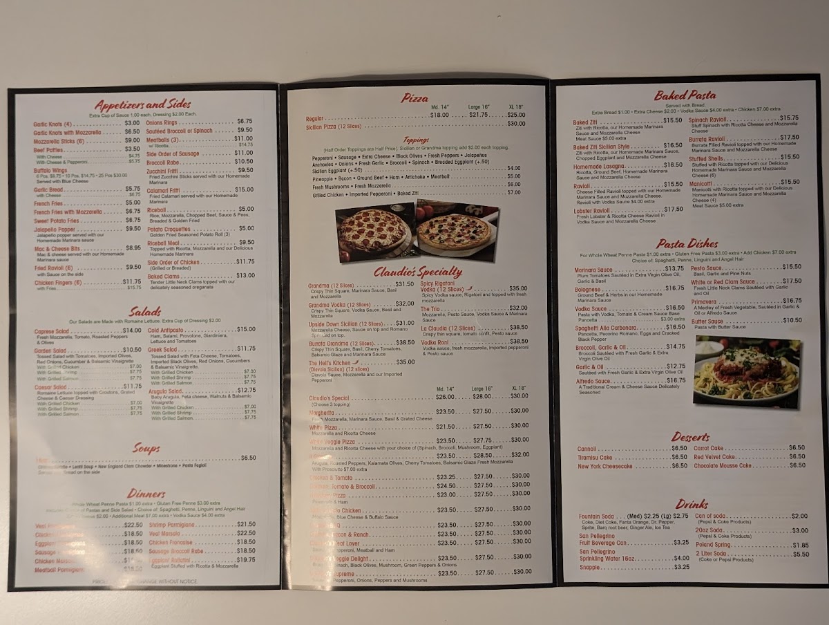 Menu Claudio's Pizza & Pasta-1