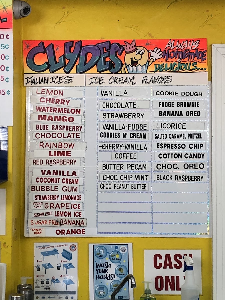 Menu Clyde's Homemade Italian Ice & Ice Cream-1