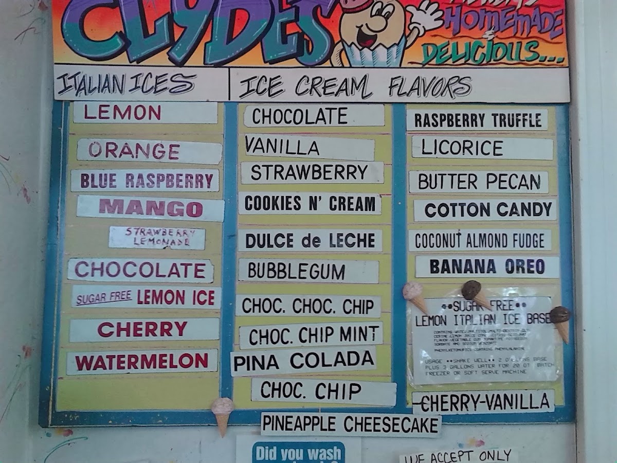 Menu Clyde's Homemade Italian Ice & Ice Cream-2
